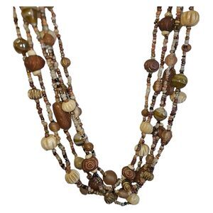 Vintage '90s Casual‎ Corner Brown Beige Multi-strand Boho Necklace 22"